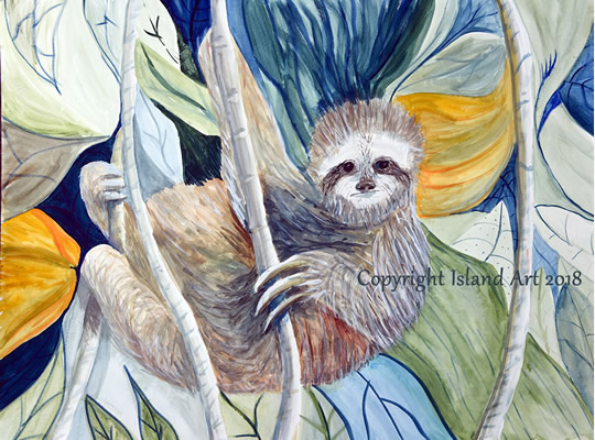 Sloth Island Watercolor Print - Island Art by Yotigo